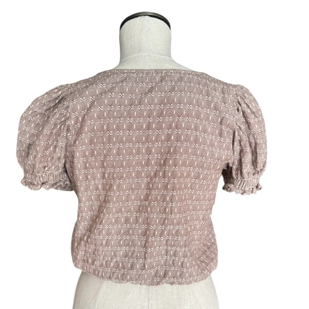 Madewell  Jacquard Puff Sleeve Faux-Wrap Cropped Cotton Embroidered Top Sz XS